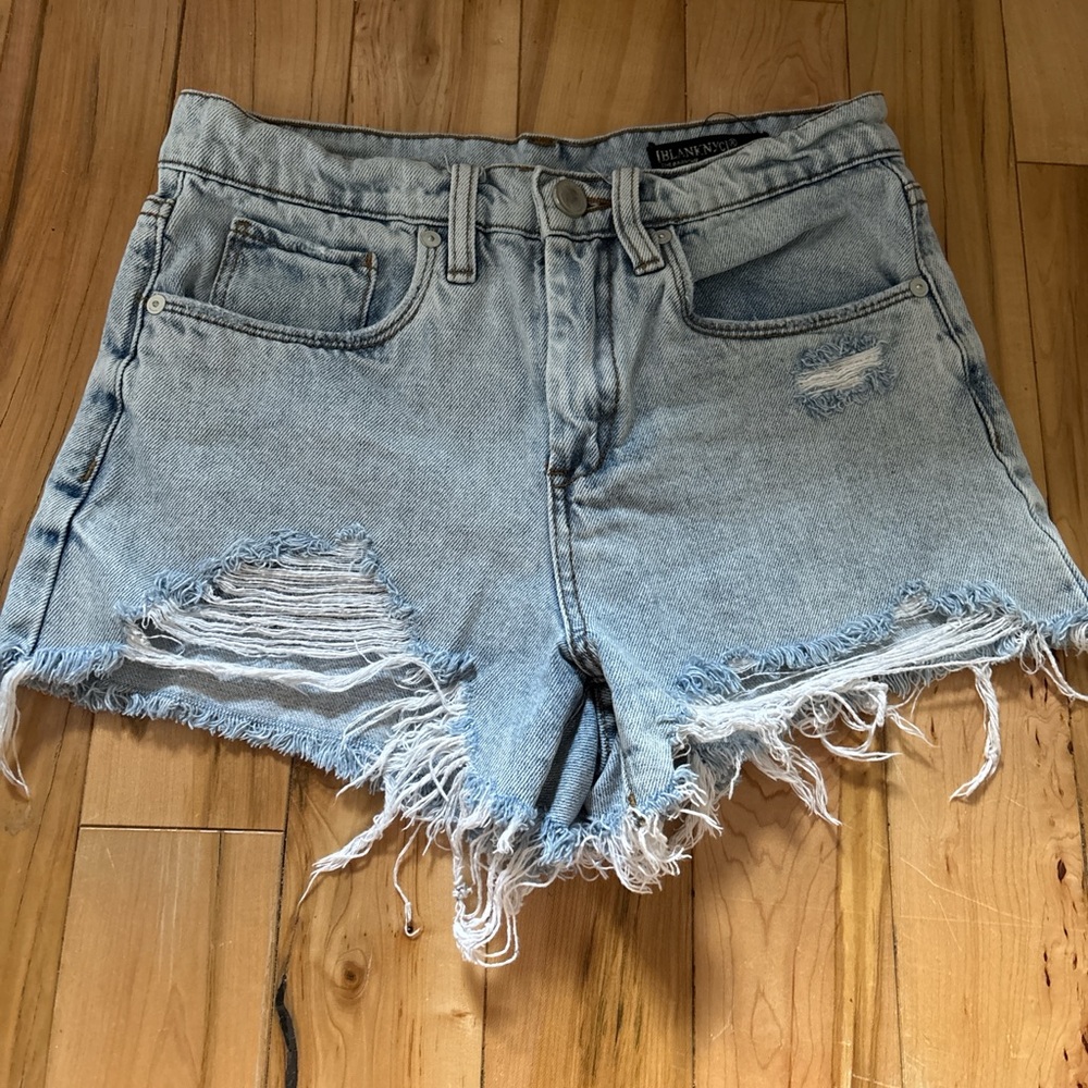 Blank NYC Light Blue Frayed Jean Shorts